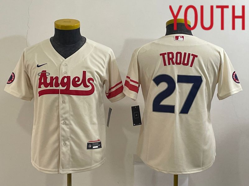 Youth Los Angeles Angels 27 Trout Cream City Edition Game Nike 2022 MLB Jersey